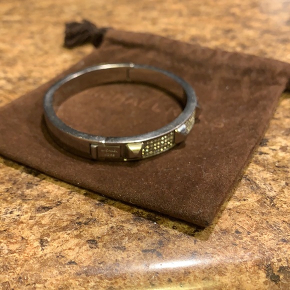 EUC Michael Kors Silver Bracelet Hinge & Lock Rhinestone & Spike Details RARE - Picture 2 of 6